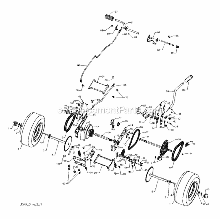Drive Diagram and Parts List for WE261 2011-08 - 96022000802 Weed Eater Lawn Tractor